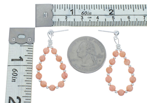 Sterling Silver Navajo Pink Coral Bead Post Dangle Earrings X10273